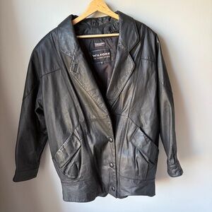 Vintage Wilsons Black Leather Jacket Thinsulate Liner Snap Closures Men's Sz M